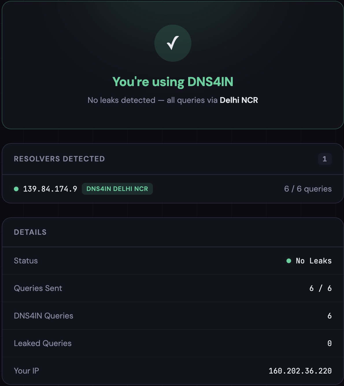 Connection test verdict
