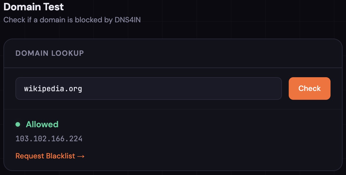 Domain test showing allowed domain